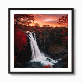 Waterfall At Sunset Poster