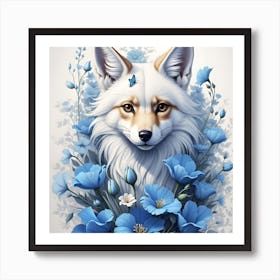 Fox With Blue Flowers 1 Art Print