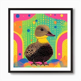 Geometric Pattern Duck Linocut Style 2 Art Print