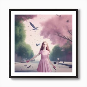 Girl In A Pink Dress Art Print