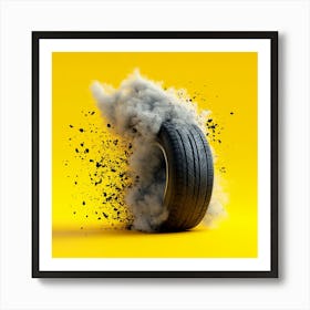 Tire Explosion On Yellow Background Art Print