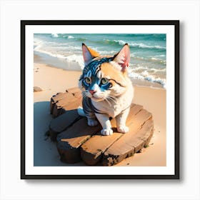 Cat On The Beach Art Print