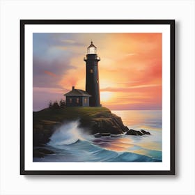 Lighthouse At Sunset 1 Art Print