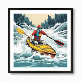 Man Kayaking In The River 1 Art Print