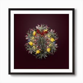 Vintage Lily Flower Wreath on Wine Red n.2138 Art Print