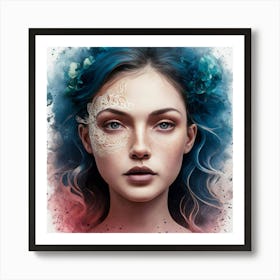 Watercolor Of A Girl With Blue Hair 1 Art Print