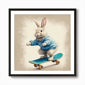 Rabbit On Skateboard 2 Art Print