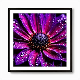 Purple Flower With Water Droplets 5 Art Print