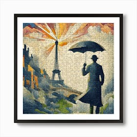 Abstract Puzzle Art French man with umbrella 4 Art Print