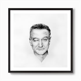Robin Williams Winking Pencil Portrait Black and White Traditional Art Art Print