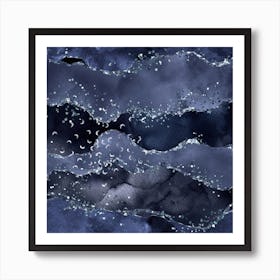 Navy Blue Glitter Agate Texture 01 Art Print