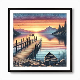 Sunset At The Dock 4 Art Print