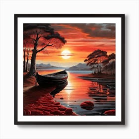 Leonardo Diffusion Xl A Landscape Of Dreams A Black Boat Sunse 1 (2) Art Print