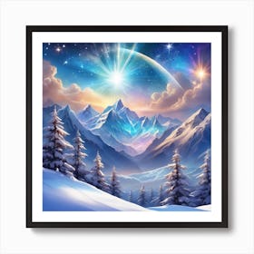 Winter Landscape With Stars 1 Art Print
