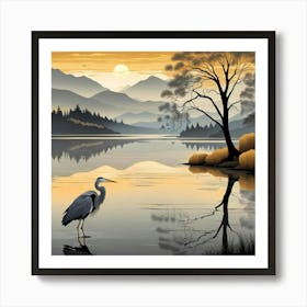 Japanese style with Heron Art Print