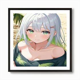 Anime Girl With Green Hair Art Print