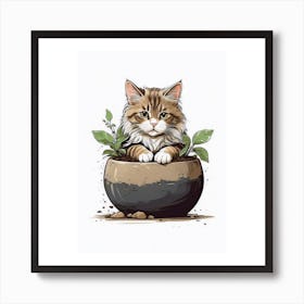 Cat In A Pot Art Print