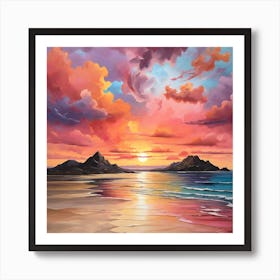 Sunset On The Beach \ Acrylic colours Art Print