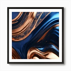 Abstract Dark Blue and Copper Marble Art Print