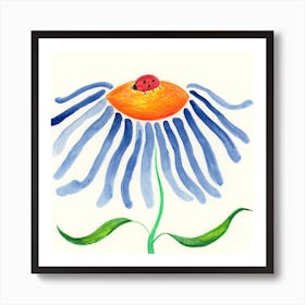 Ladybug On A Flower kids children play room happy funny hand painted square white blue green red Art Print