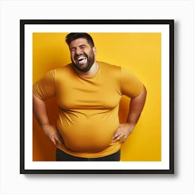 Fat Man Laughing On Yellow Background Art Print