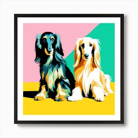'Afghan Hound Pups' , This Contemporary art brings POP Art and Flat Vector Art Together, Colorful, Home Decor, Kids Room Decor,  Animal Art, , Puppy Bank - 35th Art Print