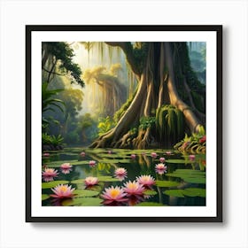 Majestic Scene Of Beautiful Vibrant Waterlillies Art Print