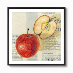 Red Apple On Newspaper Food Fruit Kitchen Dining Room Decor Art Print