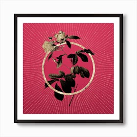 Gold Pink Alpine Roses Glitter Ring Botanical Art on Viva Magenta Art Print