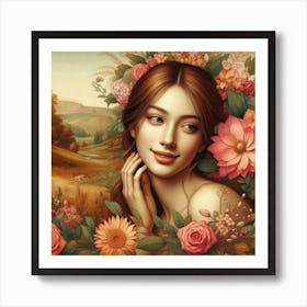 Beautiful Girl With Flowers Art Print