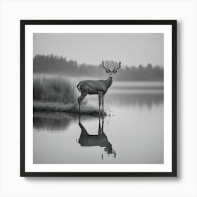 Deer In The Water Art Print