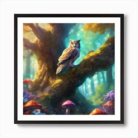 Wise Owl In the Mystical Forest Art Print