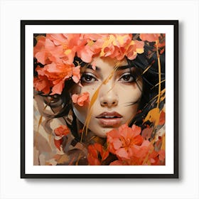 Woman With Flowers On Her Head 1 Art Print