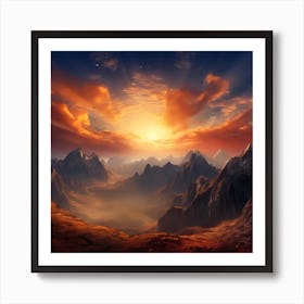 Colourful Sunset Over Mountain Range Art Print