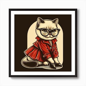 Cat In Red Coat Art Print