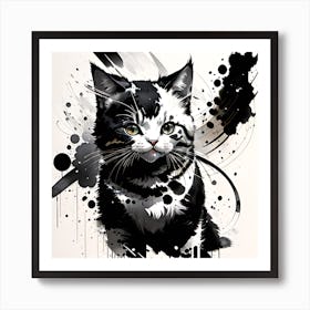 Black And White Cat Painting Art Print