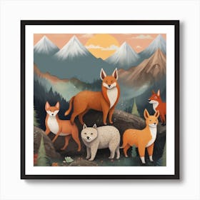 Foxes In The Forest Art Print