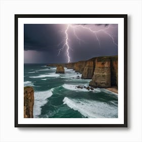 Lightning Over The Great Ocean Road Art Print