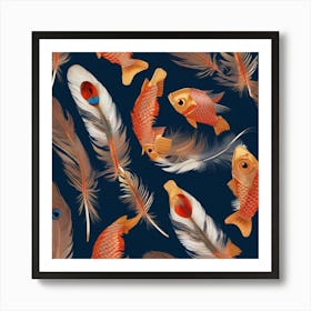 Koi Fish Feathers Art Print