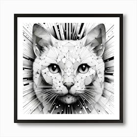 Cat Head - Abstract Line Art Illustration 42 Art Print