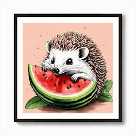 Hedgehog Eating Watermelon Art Print