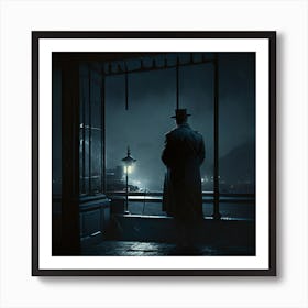 Man Looking Out A Window At Night 1 Art Print