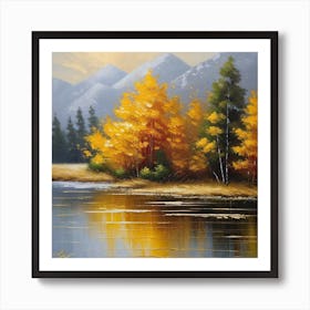 Autumn Trees By The Lake 4 Art Print