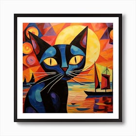 Blue Cat At Sunset Poster