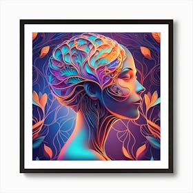 Woman With Flowers In Her Head 1 Art Print