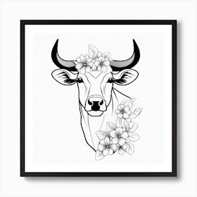 Floral Black And White Taurus (4) Art Print