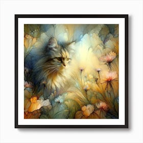 Cat In Flowers Art Print