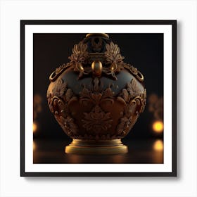 3d Rendering Of An Ornate Gold Vase On A Black Background Art Print