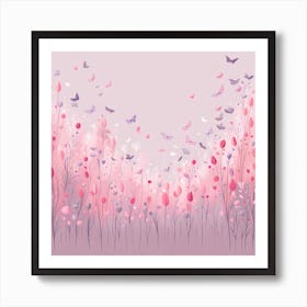 Pink Flowers And Butterflies VECTOR ART Art Print