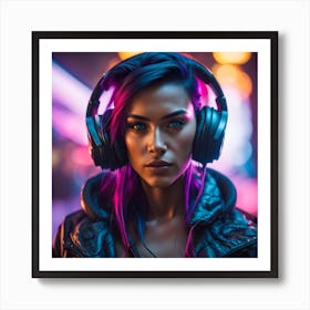 Young Woman With Headphones Art Print